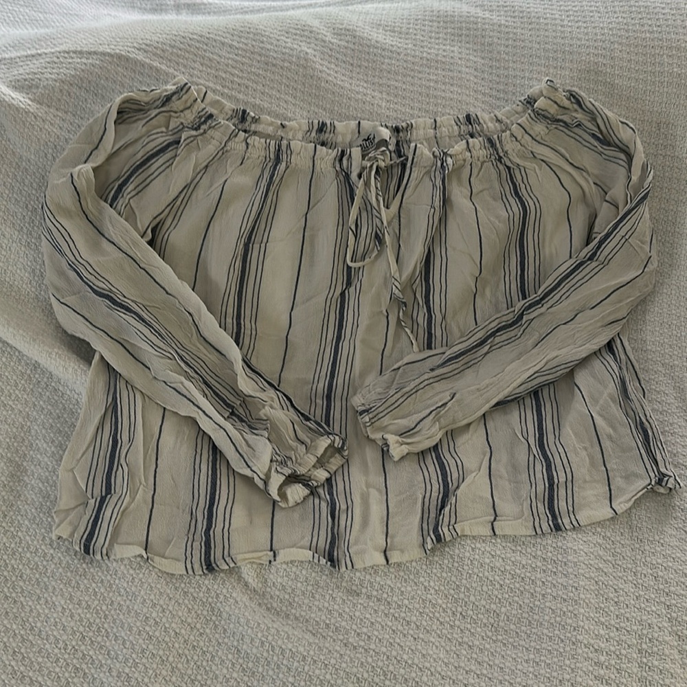 Hollister White and Blue Striped Blouse